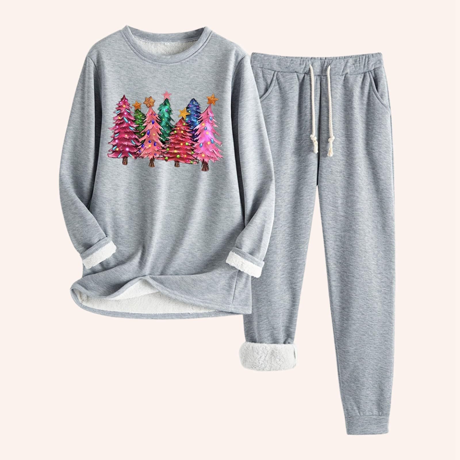 Pantaloni Aderenti a Maniche Lunghe con Stampa Albero di Natale Verde da Donna, Autunno/Inverno, Comodi e con Trama Spessa in Velluto