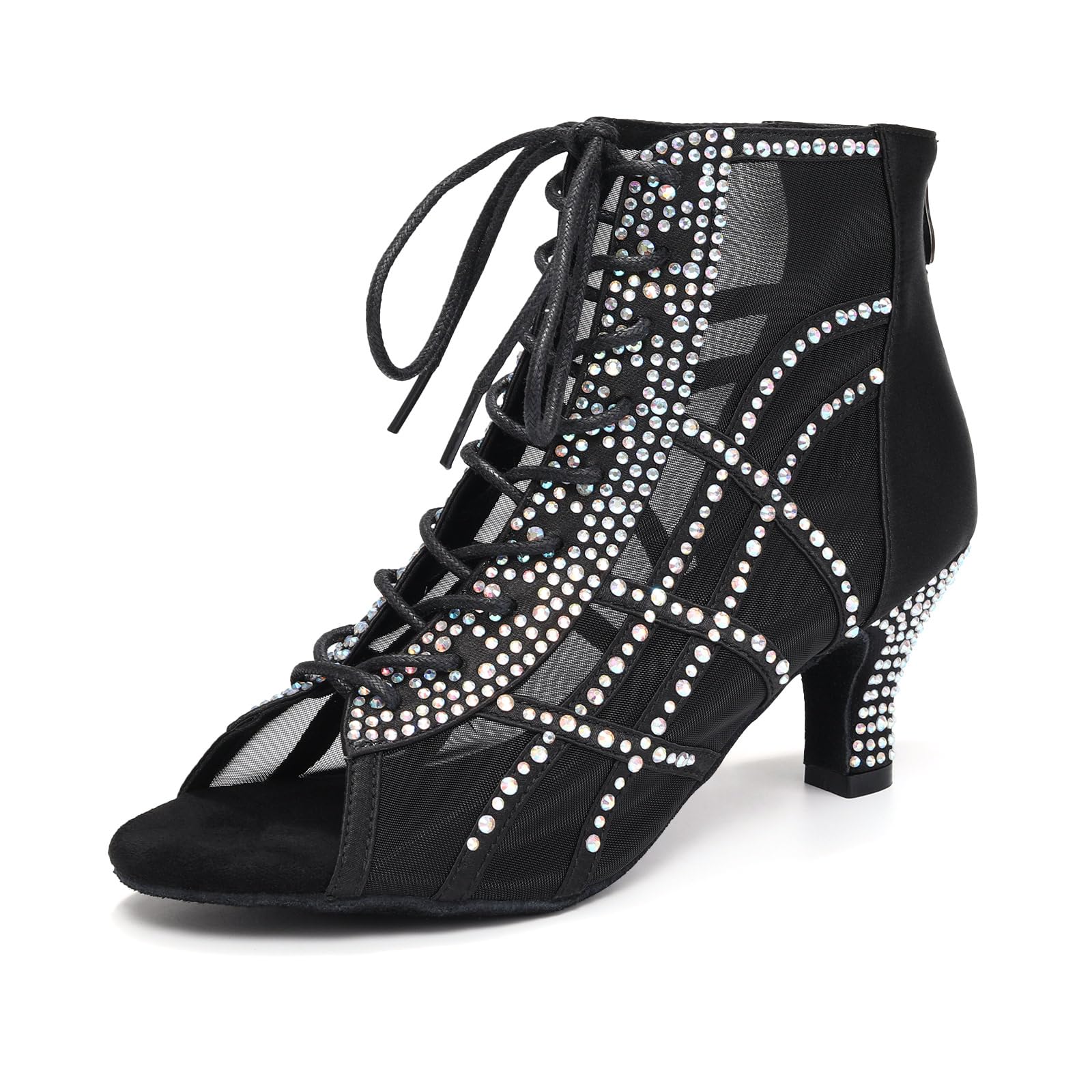 JUODVMP Stivali da Ballo Traspiranti da Donna A Collo Alto Scarpe da Ballo per Danze Standard e Sociali con Strass