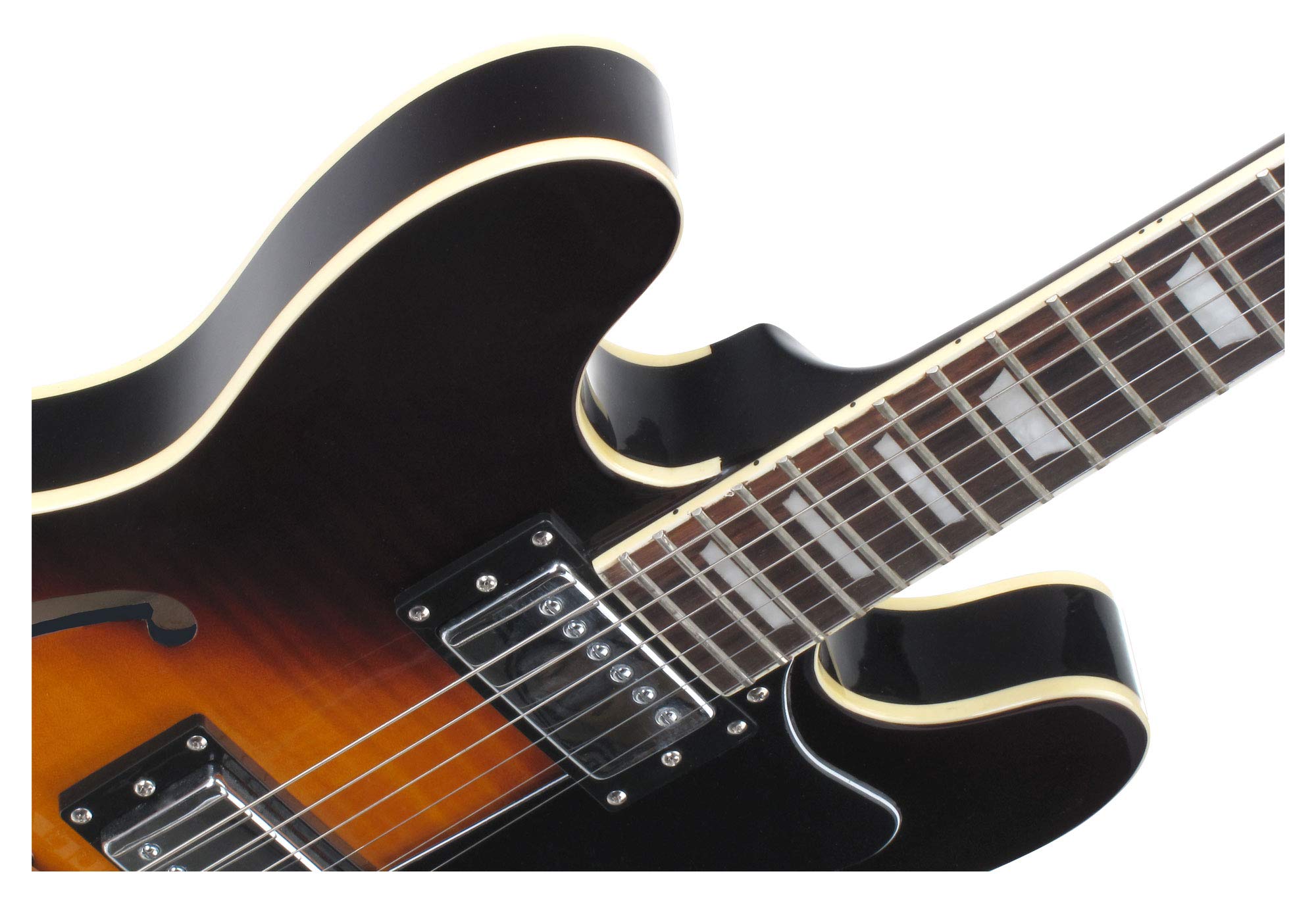 Rocktile Pro HB100-SB Chitarra Elettrica (Corpo semi-hollow/halbresonanz, 2 Humbucker, Tastiera in palissandro, Manico in acero, Mensola: 65 cm, Larghezza capotasto: 43 mm) Sunburst