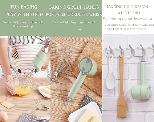 Miniatura 5 de Batidora de mano eléctrica portátil inalámbrica ajustable de 3 velocidades ligera recargable por USB de acero inoxidable batidor de huevos dobles