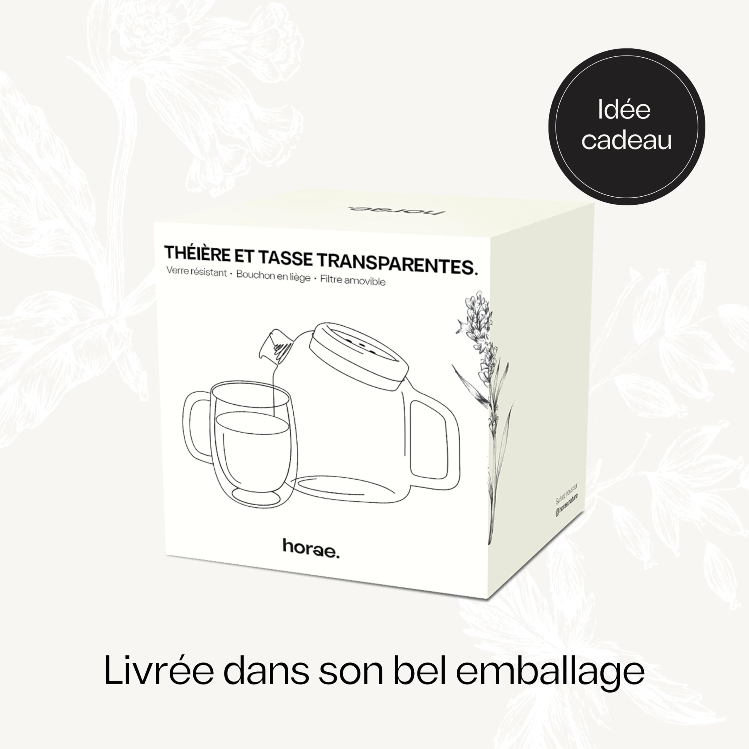 Horae - Coffret théière avec tasse - Théière en verre borosilicate 700 ml et tasse en verre double paroi 350ml - Idée coffret cadeau à offrir