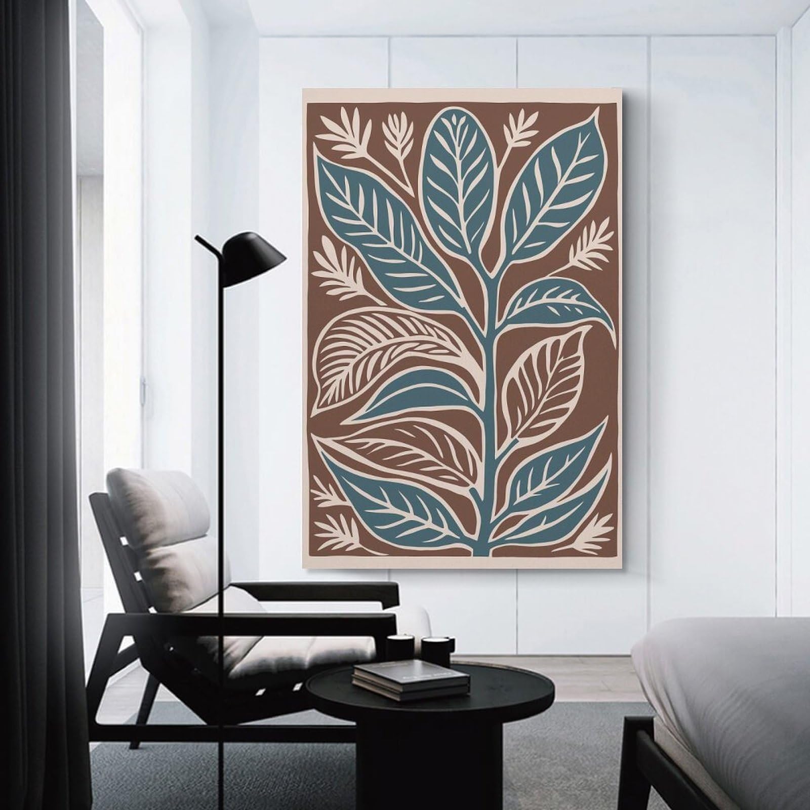 Junmoney Decorative Canvas Print Teal Leaf Print, 16x24inch(40x60cm), for Home Office, Desk Area Or Studio, Home Office Artwork with Decorative Appeal