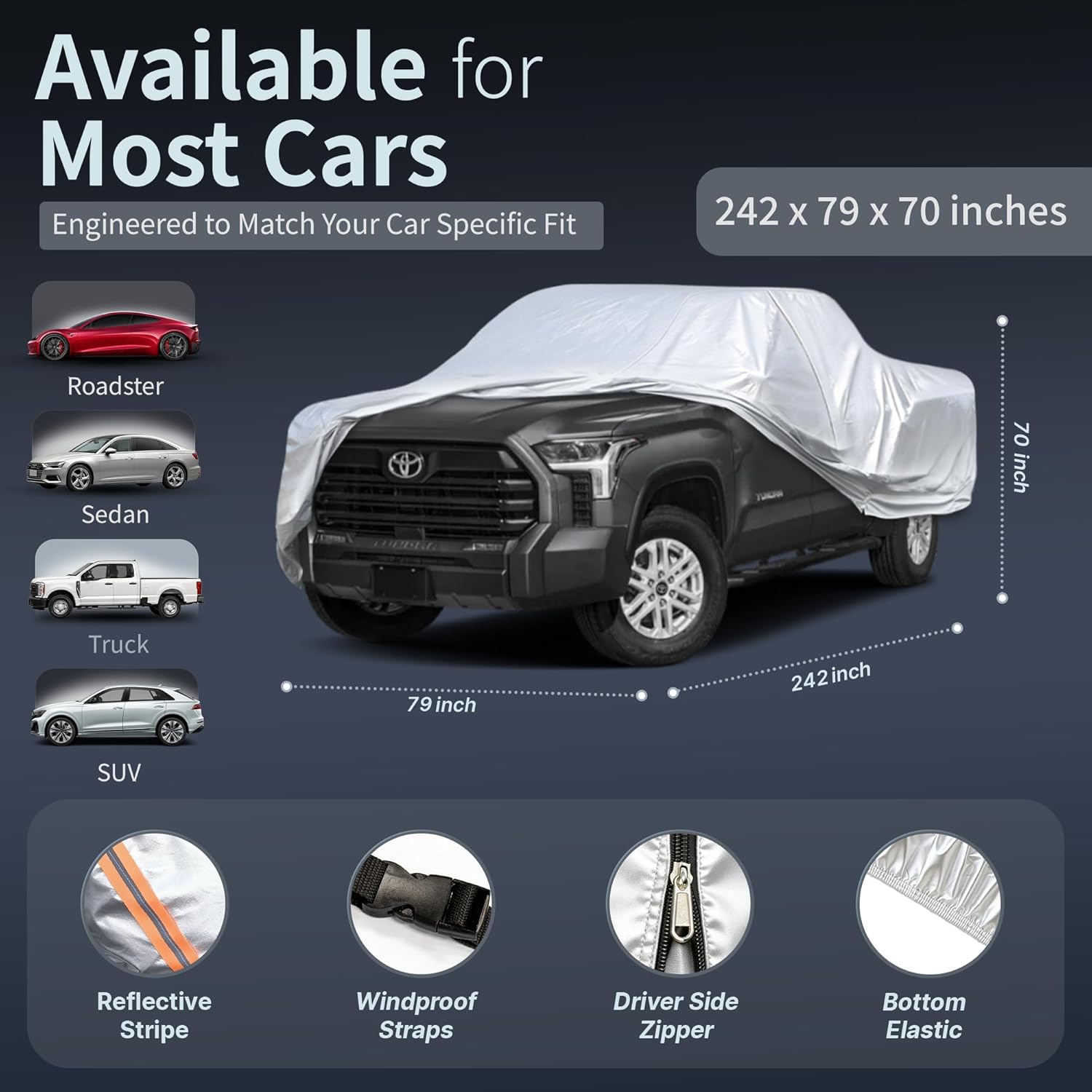 Car Cover Waterproof All-Weather,Heavy-Duty Outdoor Full Exterior Automobiles Snow Cover for Truck 229-242 inch,with Sun Visor,Anti-Scratch Cotton Lining & Zippered,Towel&Storage Bag