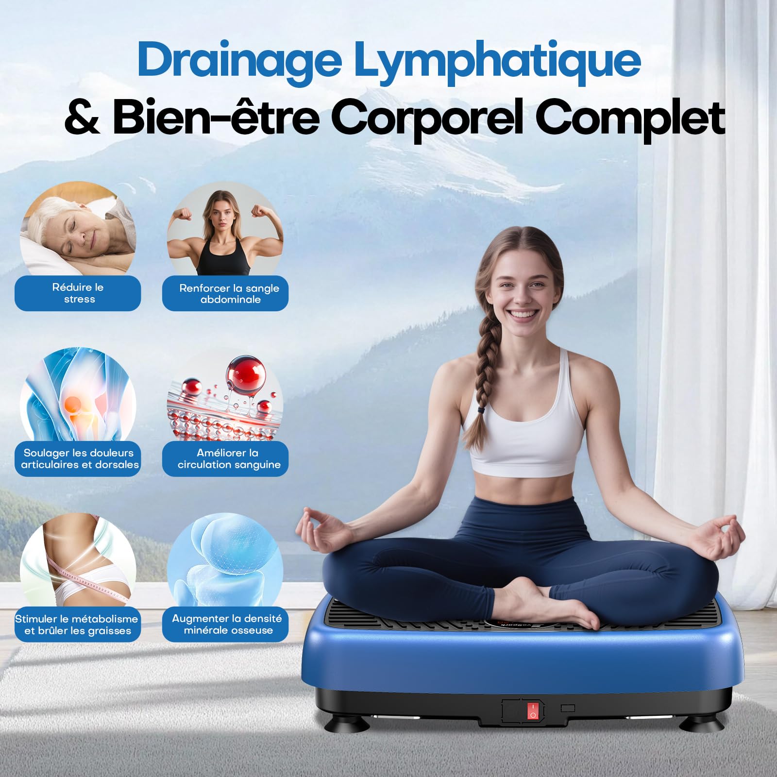 Plateforme Vibrante Perte de Poids, Plateforme Vibrante EvoSpark avec Double Moteur Haute Performance 2025, 120 Vitesses réglables, capacité de 450 LB Plaque Vibrante pour Drainage lymphatique
