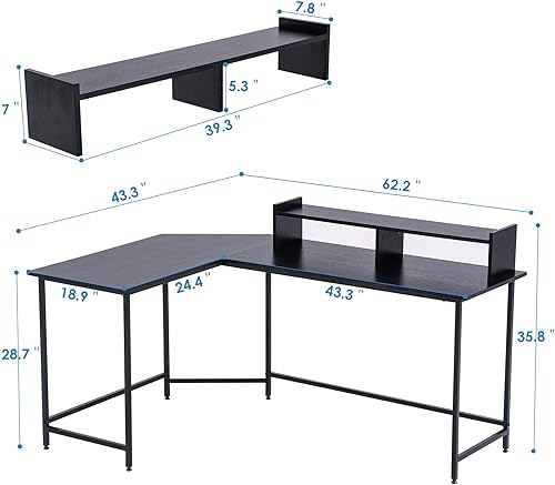Miniatura 3 de ivinta Escritorio para juegos en forma de L, moderno escritorio de esquina reversible para computadora con soporte para monitor para espacios
