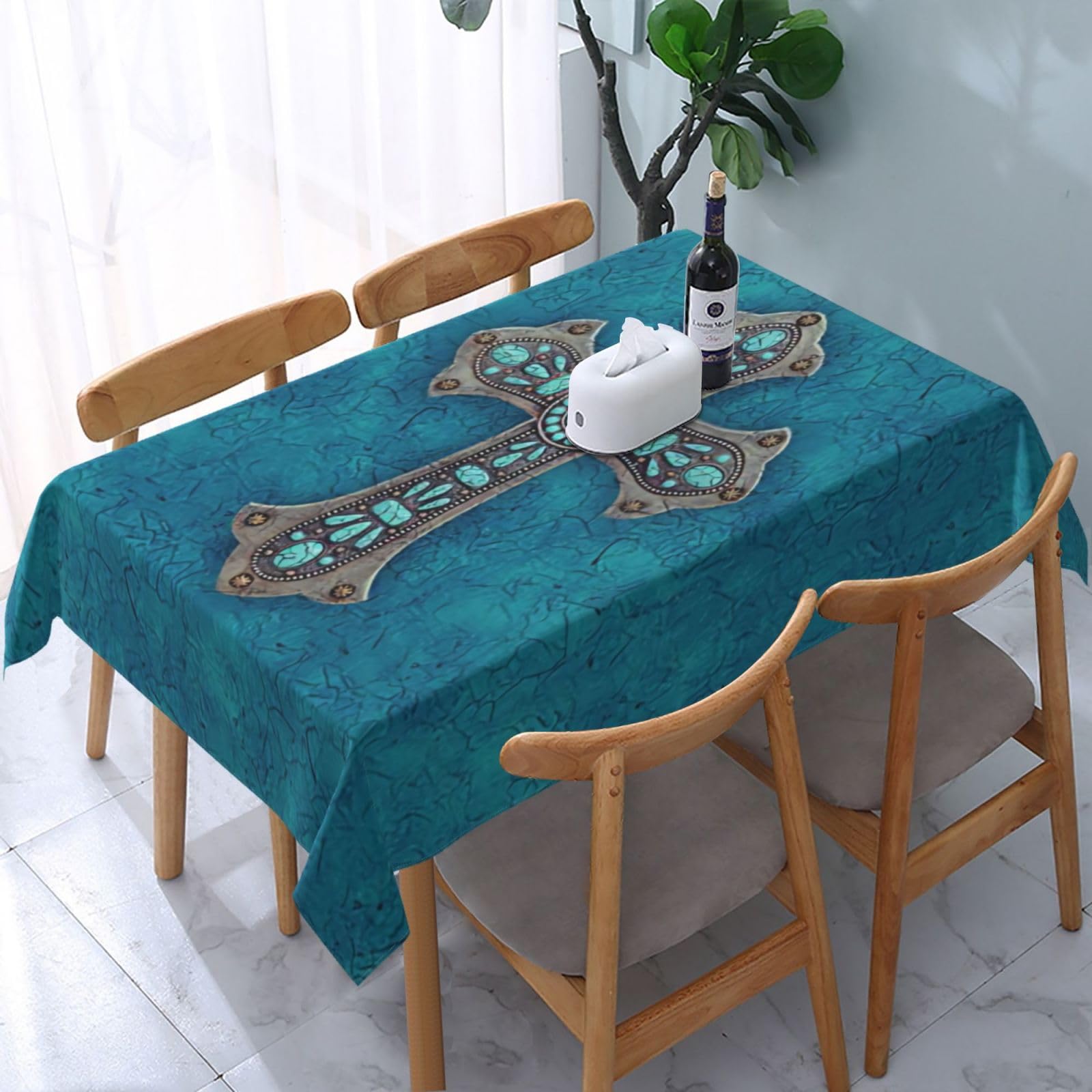 HLBSDM Christian Cross Symbol Rectangle Tablecloth, Suitable for Wedding, Party and Restaurant Festival Gathering Event Polyester Fabric Decorative Tablecloth(54x72in)