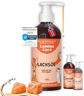 Lachsöl Hunde und Katzen, Angereichert mit Omega 3, 6, EPA und DHA, Fortschrittliche Formel auf Lachsöl Katze für Gesunde Haut und Starke Gelenke, Natürliches Fischöl für Hunde