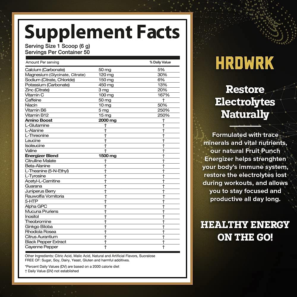 HRDWRK Keto Electrolytes Powder 50 Servings Electrolyte Drink Hydration Supplement - Potassium, Magnesium & No Sugar Fruit Ketones Electrolyte Powder Drink - Sugar Free Pre-Workout Energy Booster