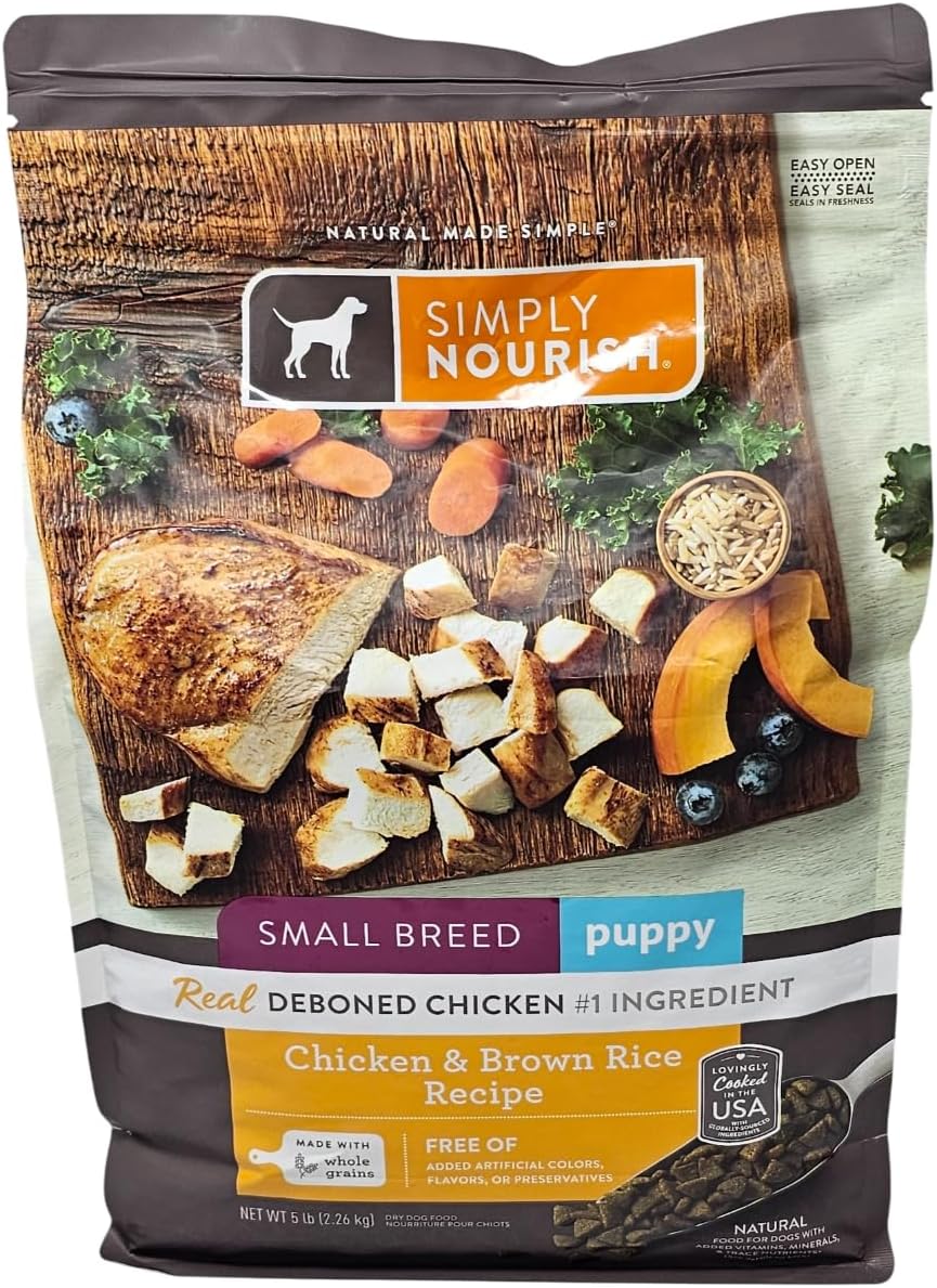 SIMPLY NOURISH Small Breed Puppy Chicken and Brown Rice Dry Dog Food, 5 Pound Bag