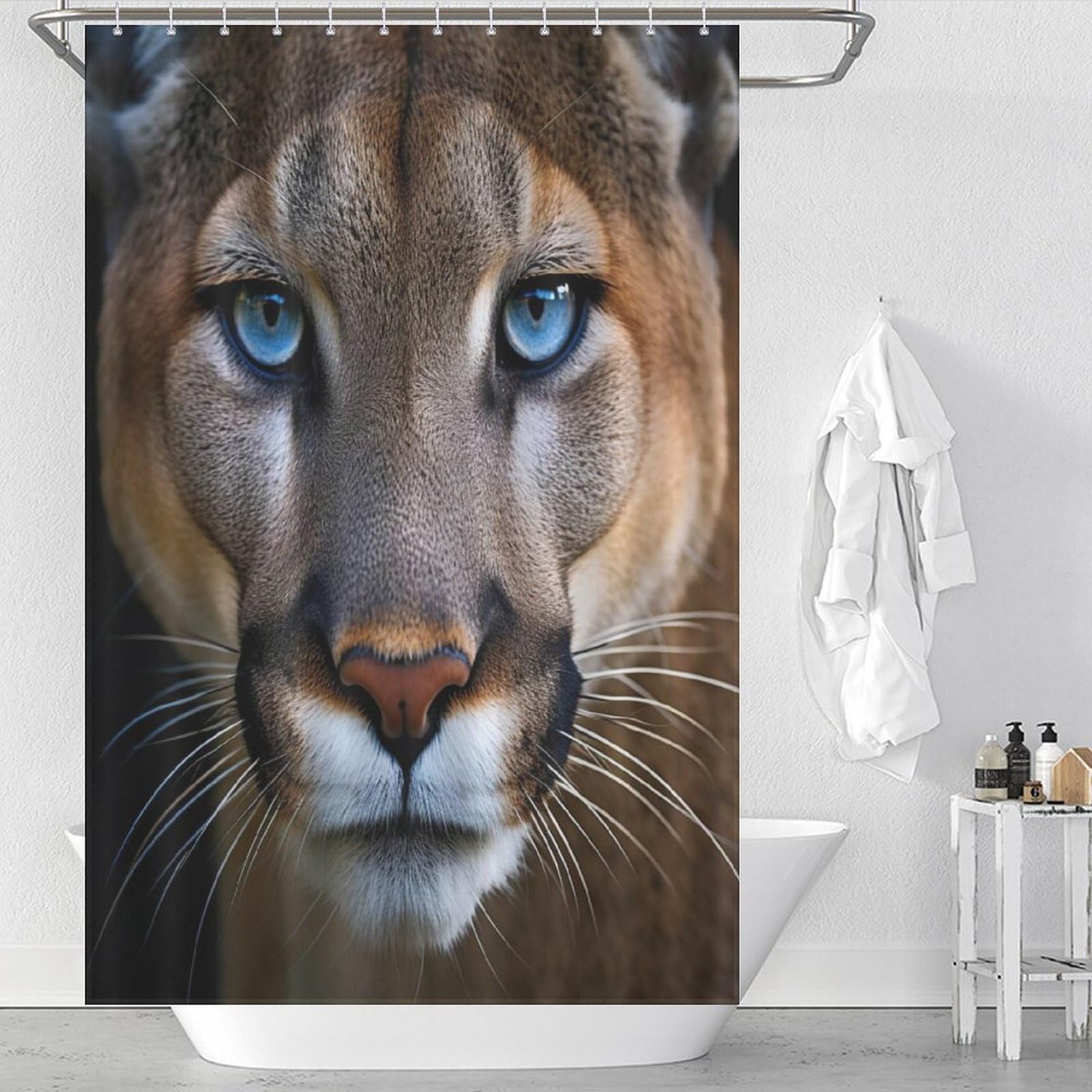 Rideau de douche lion anti éclaboussures en polyester résistant lavable 12 crochets