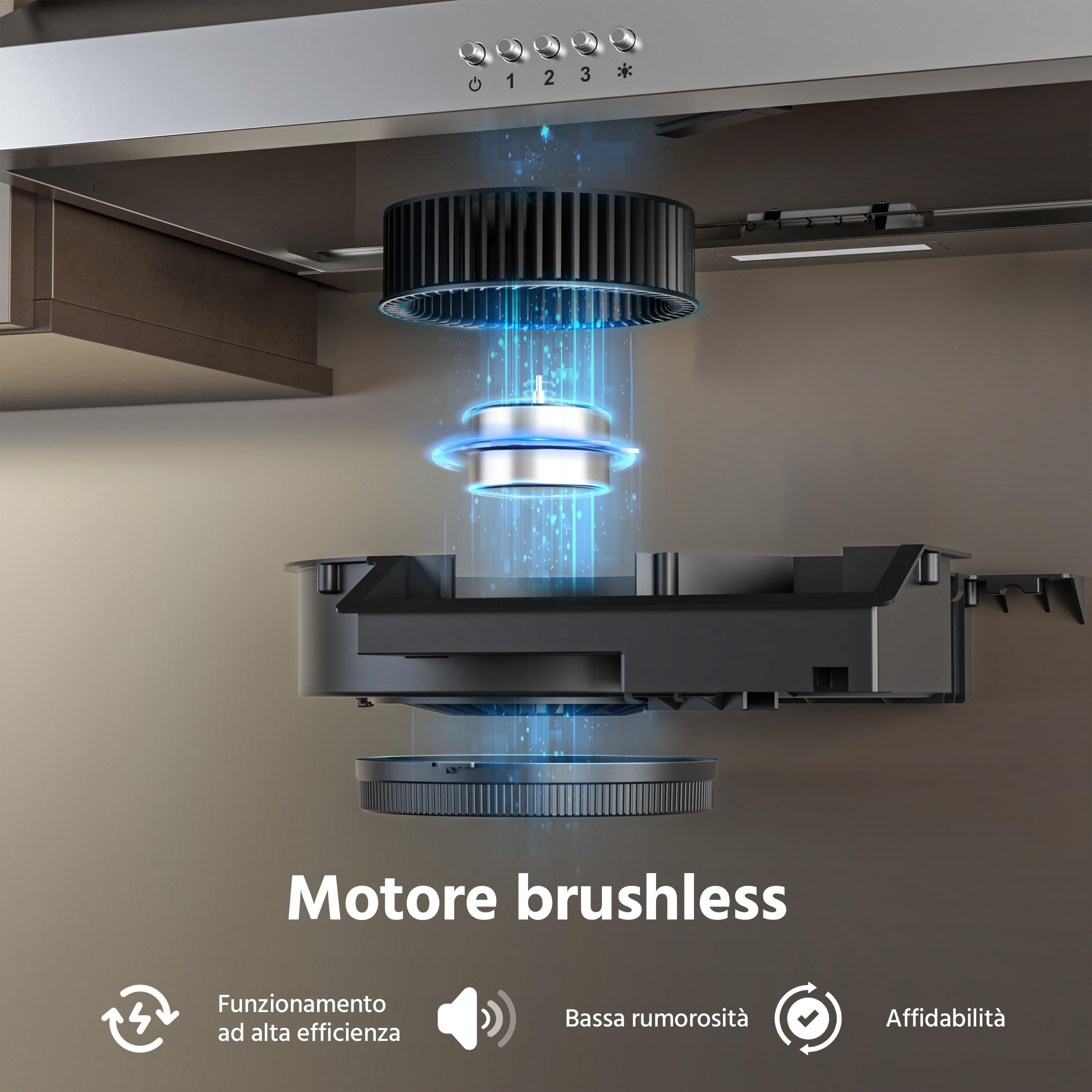 FIREGAS Cappa Aspirante 60 cm in Acciaio Inox, Classe A++ con Motore Brushless, Scarico Superiore o Posteriore, Cappa Cucina con 2 Filtri a Carbone Inclusi, Modalità Ricircolo o Aspirante