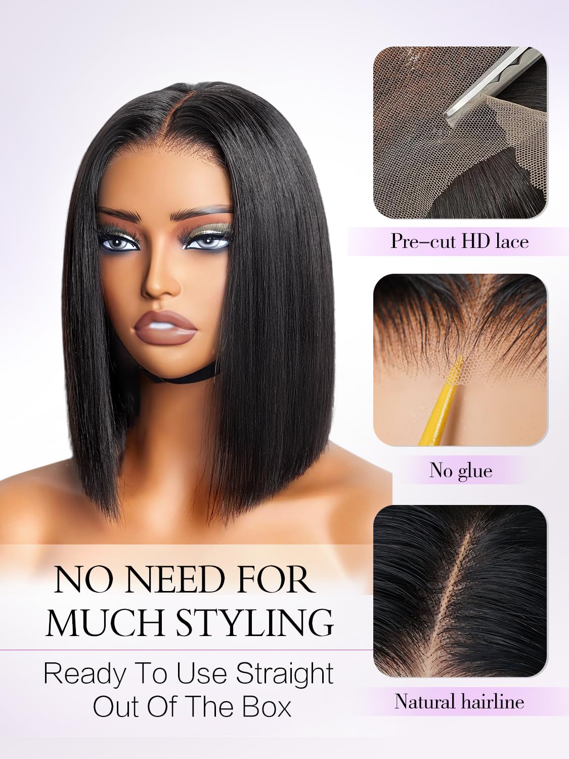 glueless wigs human hair pre plucked pre cut 6x4 hd lace front glueless wigs human hair 150% density short straight bob wigs for black women 14 inch st-14 inch black