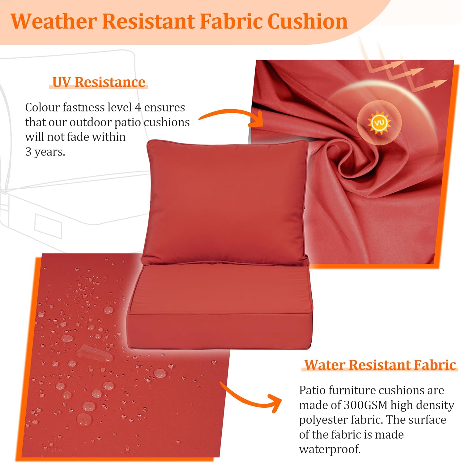 19x19x4in,Set2,Outdoor Chair Cushions with Back, Deep Seat Patio Cushions with Hidden Zipper Ties Handle, Waterproof Patio Furniture Replacement Cushion for Rattan Sofa,red