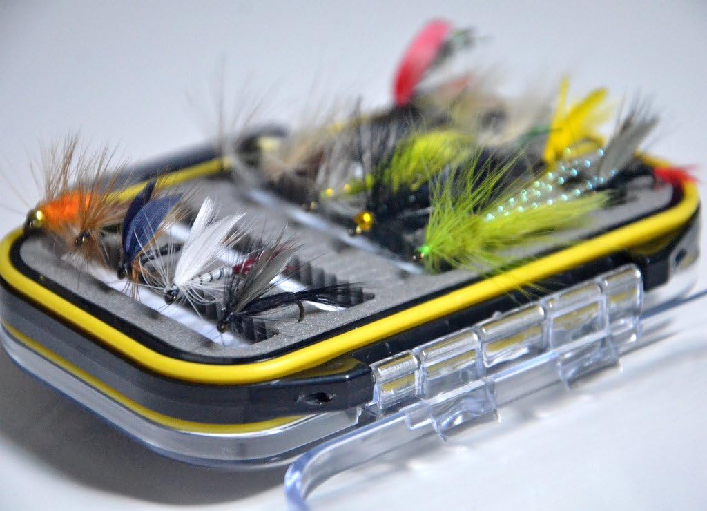 Outdoor Planet Double Side Waterproof Pocketed Fly Box + Assorted Trout Fly Fishing Lure Pack of 15 Pieces Fly Lure : Sports & Outdoors