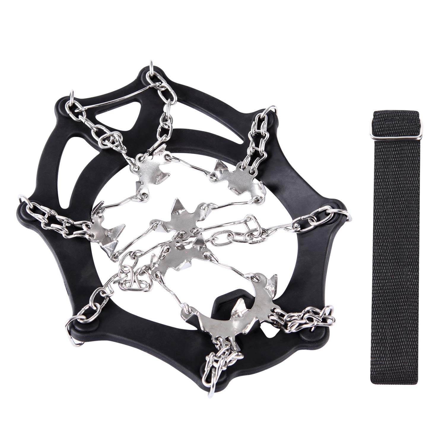 Crampons à 18 dents - Chaîne à neige pour bottes - Crampons pour chaussures de montagne - Noir orange sur glace et neige pour homme et femme (noir, M)