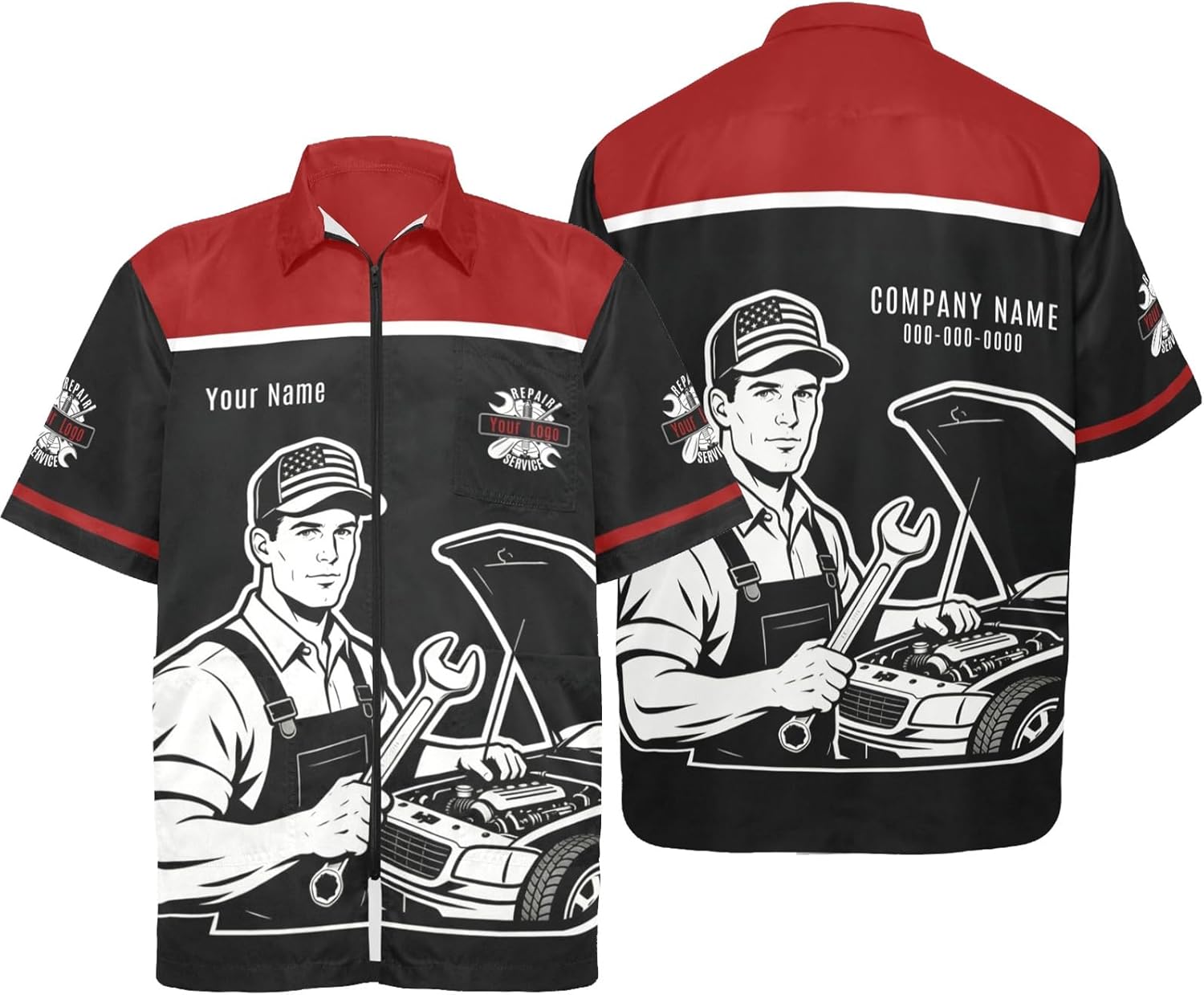 Custom Mechanic Work Shirts with Logo & Name, Personalized Men Auto Repair Workwear Automotive Uniform Jacket Smock