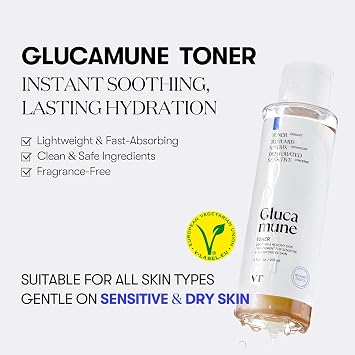 VT COSMETICS Glucamune Facial Toner with Snow Mushroom, Hydrating & Soothing for Dry, Sensitive, and Combination Skin, Vegan Toner, Fragrance-Free, Korean Skincare (6.76 fl. oz.)