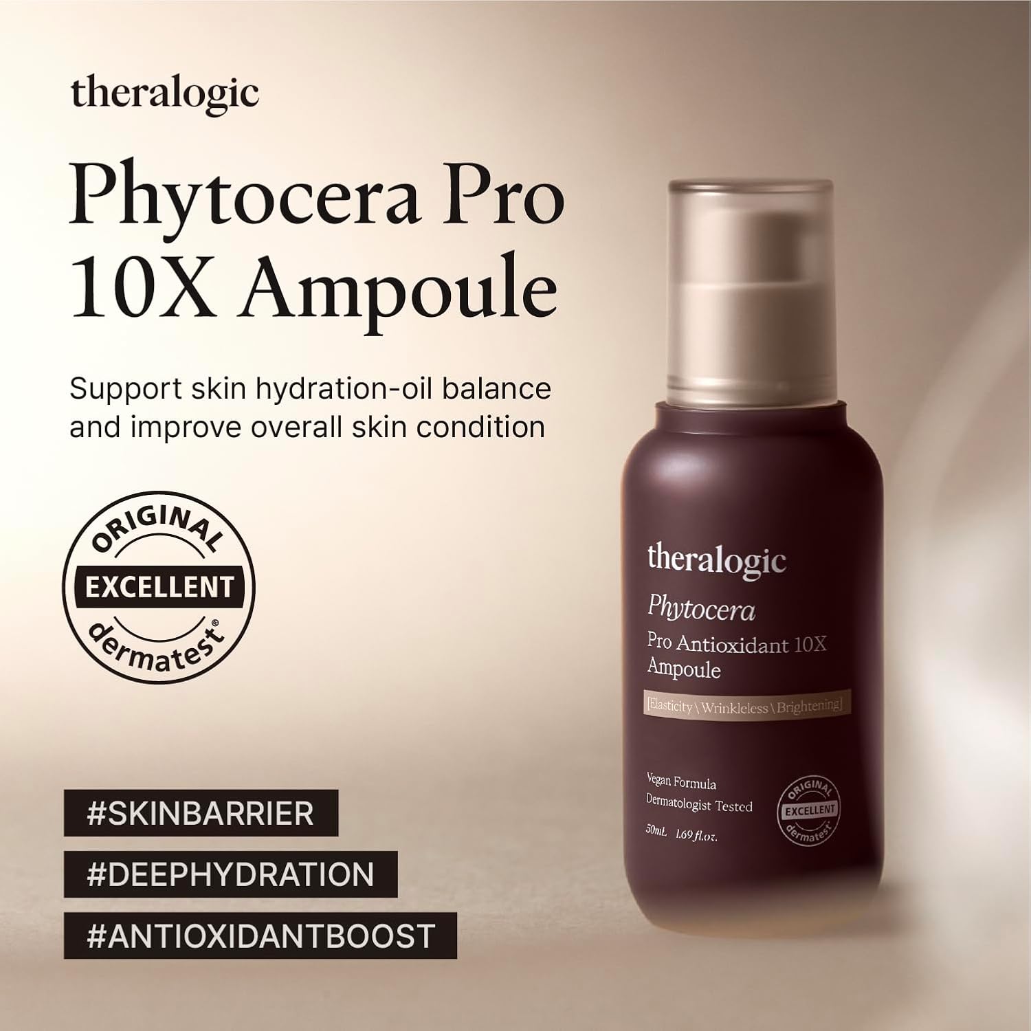 Phytocera Pro Antioxidant 10X Ampoule - Ceramide Lifting Elasticity Age-Defying Face Serum with Collagen, Hyaluronic Acid, NMF - Vegan and Dermatologically Tested, 1.69 fl.oz.