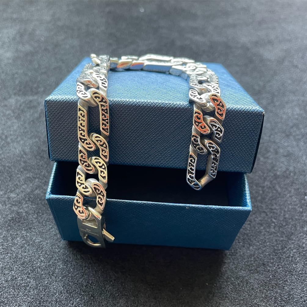 Retro Punk Bracelet for Men Antique Silver Plated Titanium Stainless Steel Classy Cuban Link Chain Bracelet for Hip-hop, 21cm(8.27 inch)