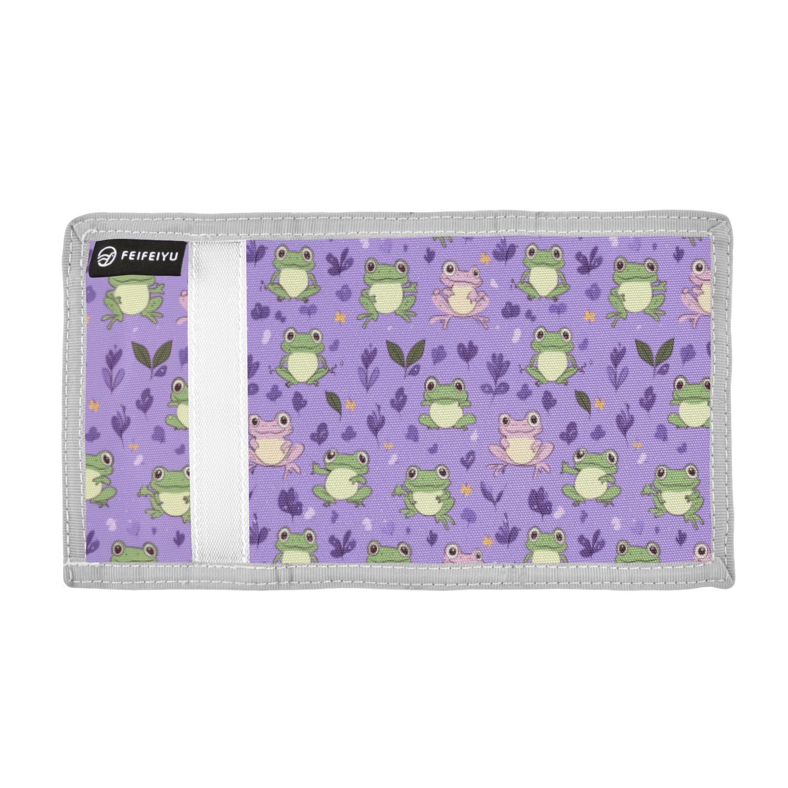 Wusikd Happy Frogs Kids Wallet for Boys Girls Purple Toddler Trifold Wallet Novelty Wallet for Teens Women Men