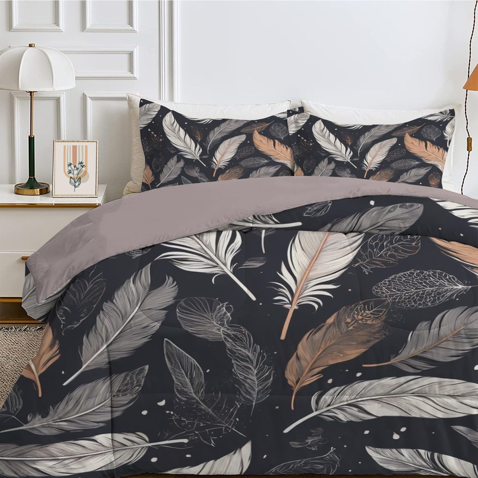 Couette 240x260 Bohême, Couette Imprimée 2 Personnes, Couette Plume Réversible sans Housse, Lavable en Machine, Couette 4 Saisons Légère Chaud avec 2 Taies d'oreiller, D533