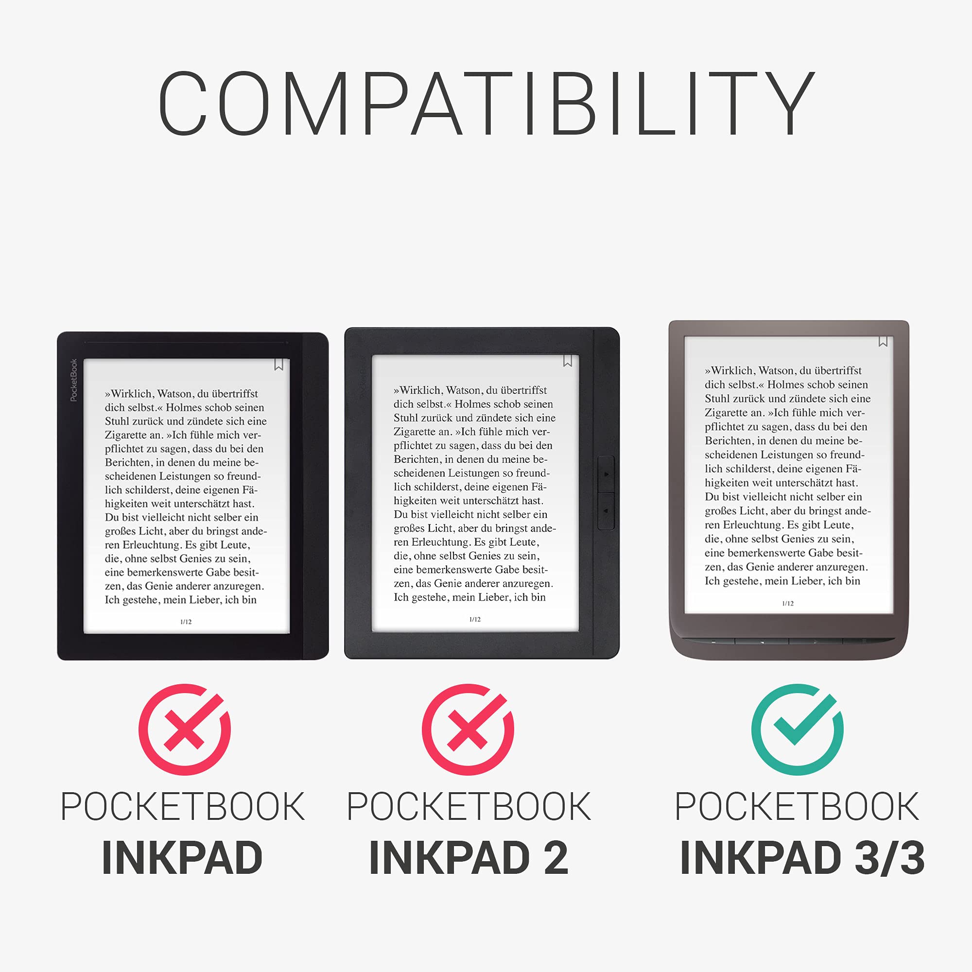kwmobile Pokrowiec kompatybilny z Pocketbook InkPad 3/3 Pro/Color/Vivlio InkPad 3 Cover - Etui ze sztucznej skóry/zamszu ze stojakiem - Czerwony/Ciemnoszary