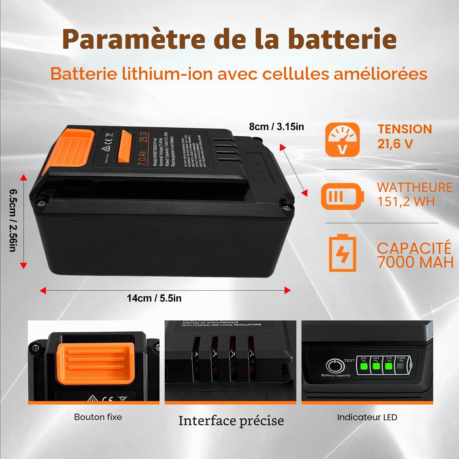 Batterie 7,0 Ah pour Tondeuse à Gazon Robot Mammotion YUKA Mini 500/600/700/700H/800 & LUBA Mini AWD 800/800H/1500/1500H - Remplacement pour MWBT06S01P-03, MWBT06S02P-03, MWBT06S02P-01 UVM