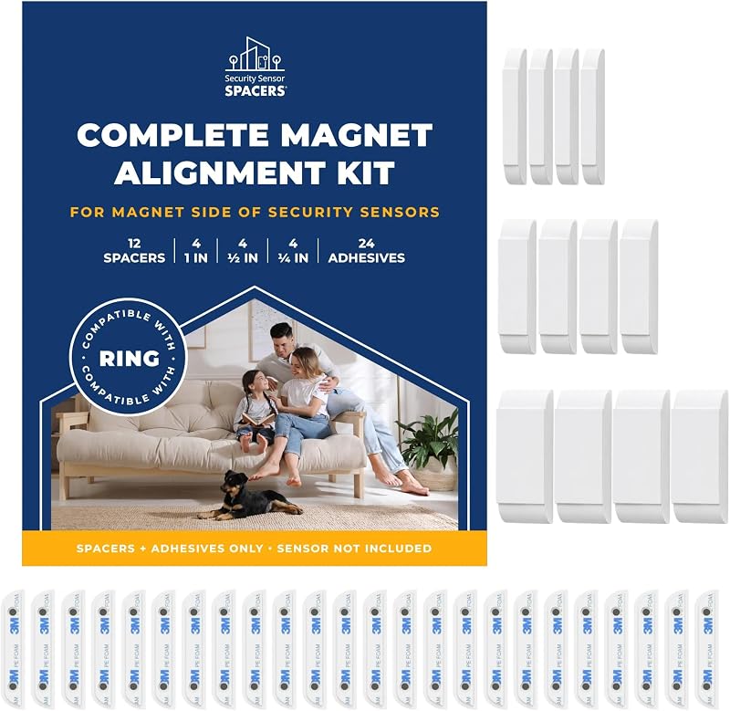 Adhesive Replacement Tape & Sensor Risers Bundle for Ring | Includes 24 Magnet Adhesives and 12 Ring Contact Sensor Spacers - Complete Home Sensor Installation Solution [Device/Magnet NOT Included]