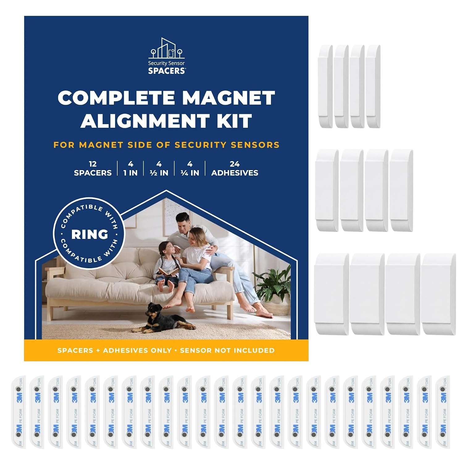Adhesive Replacement Tape & Sensor Risers Bundle | Includes 24 Magnet Adhesives and 12 Contact Sensor Spacers - Complete Home Sensor Installation Solution [Device/Magnet NOT Included]