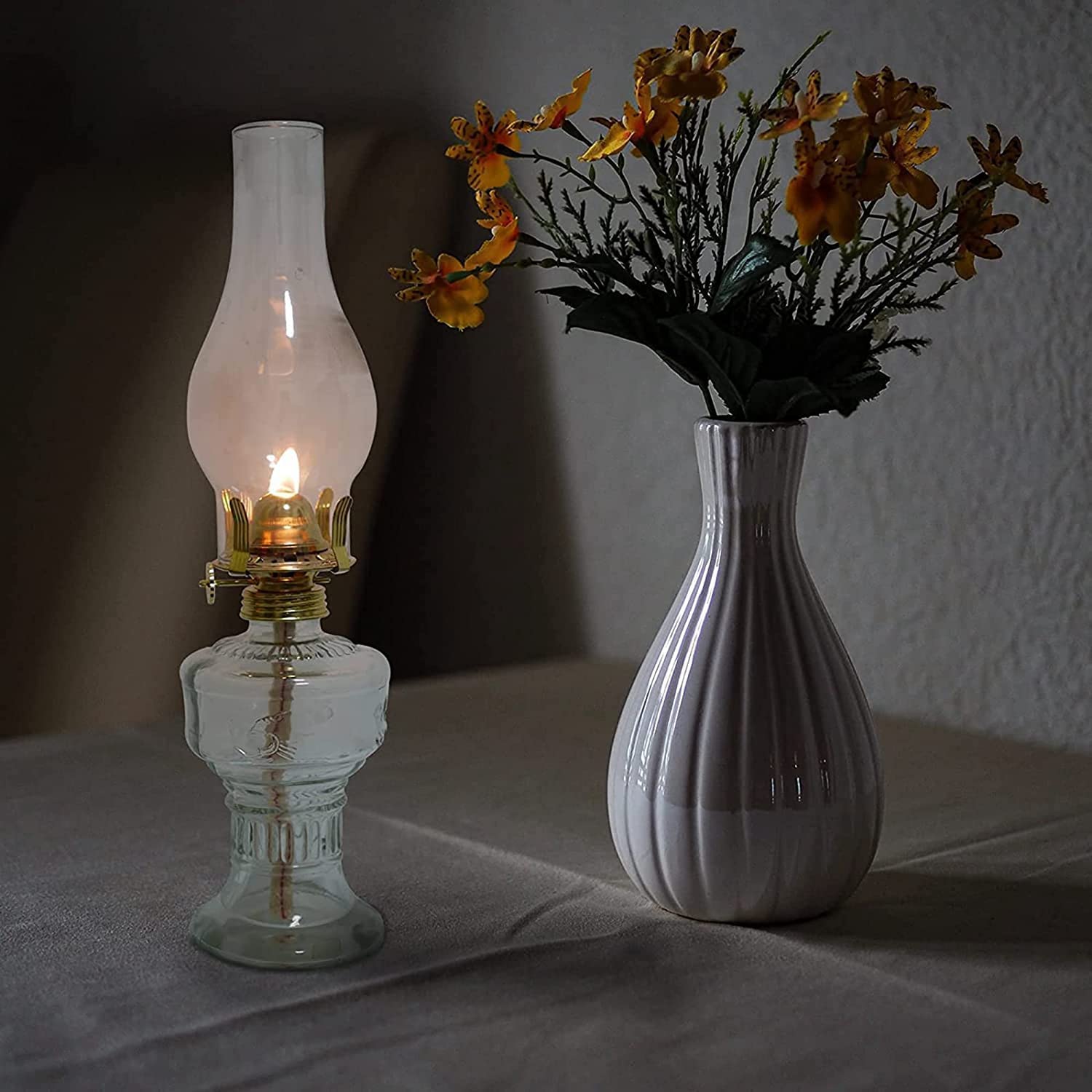 Glas-Kerosinlampe, Glas Eisen Petroleumlampe Öllaterne Vintage Sturmlampe mit Vier Zinken Kopf Klar Grün Grau(Green)