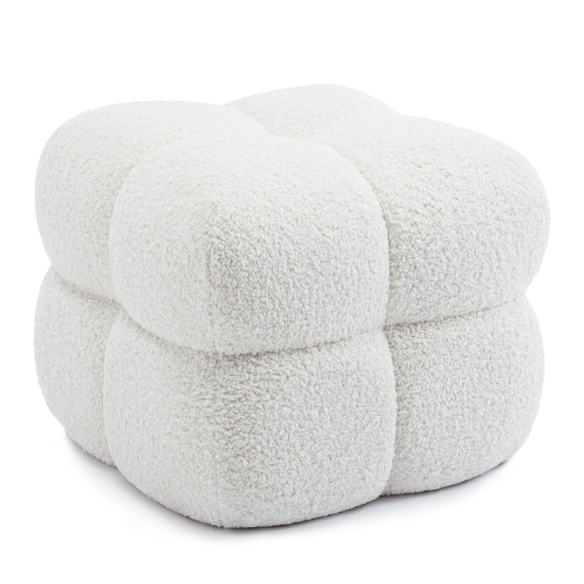 Zesthouse Square Ottoman Foot Stool, Large Tufted Pouffe, White