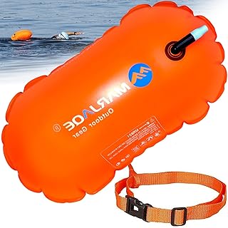Swim Buoy, Orange Highly Visible Swim Bubble Safety Buoy, Open Water Tow Float with Adjustable Waist Belt for Triathletes Kayakers Snorkelers Swimming Training Racing