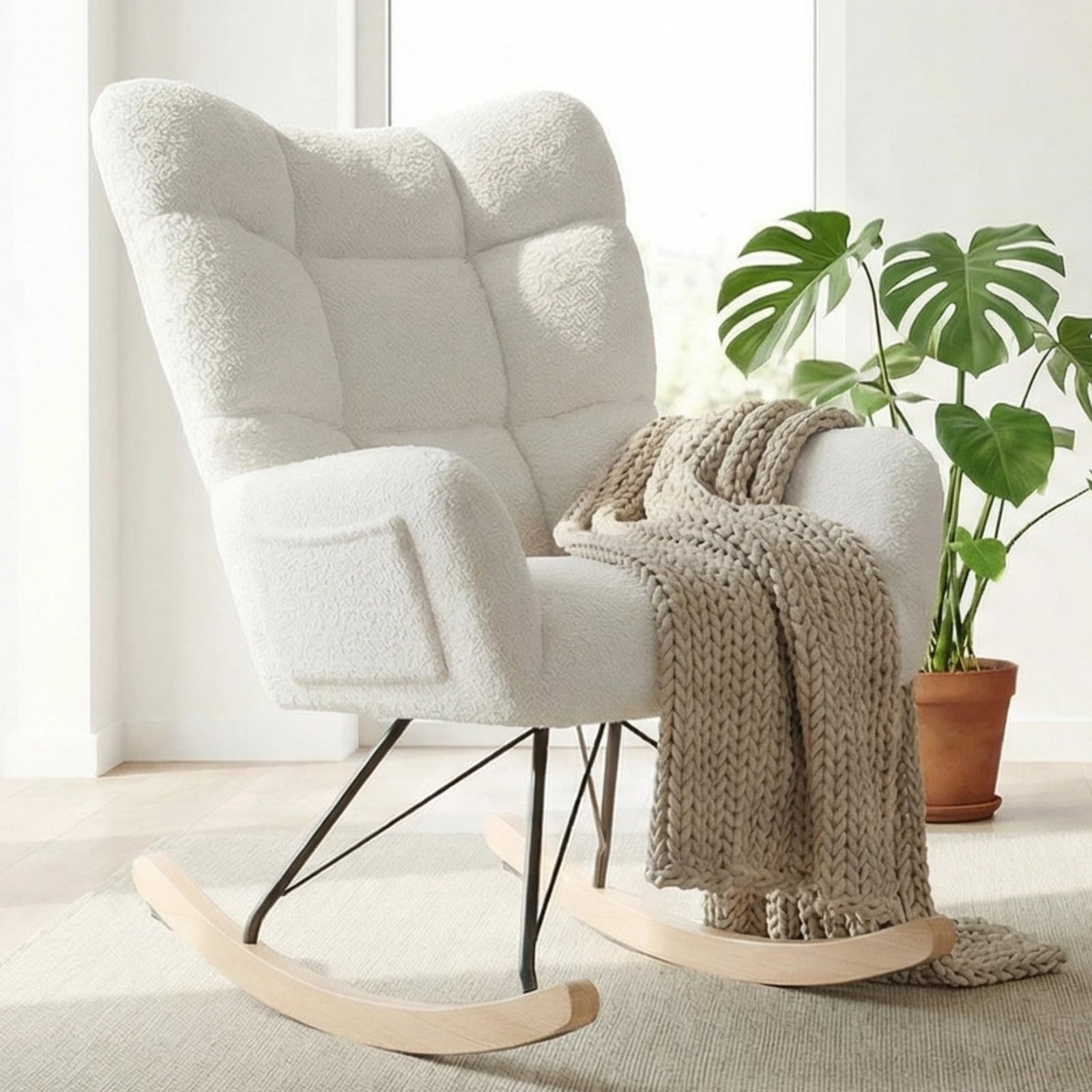 Fauteuil à bascule avec velours teddy,Rocking Chair,Fauteuil à bascule