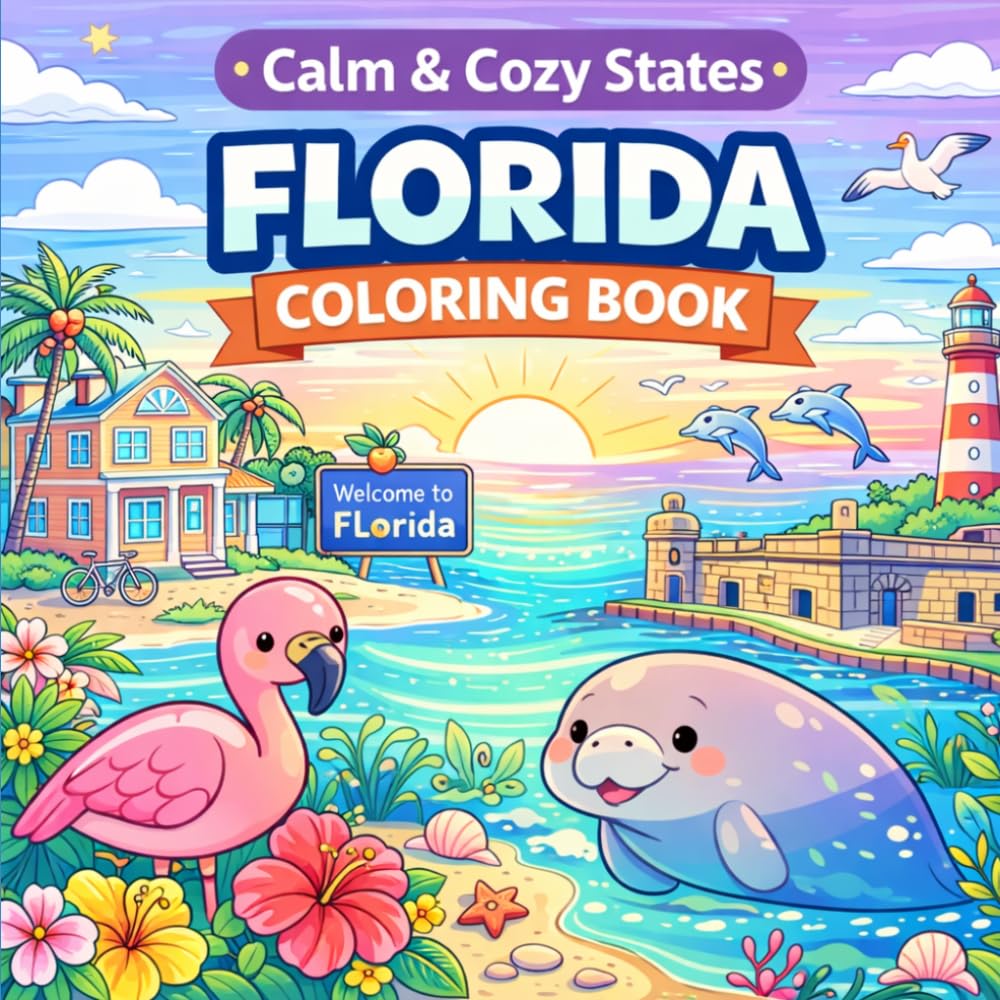 Calm & Cozy States: Florida Coloring Book: Relaxing Cozy Scenes | Bold & Easy Designs for Stress Relief