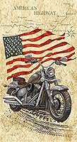 Timeless Treasures Open Road American Flag Motorcycle Cotton Quilt Fabric Panel 24" x 44" - Patriotic Quilting Fabric