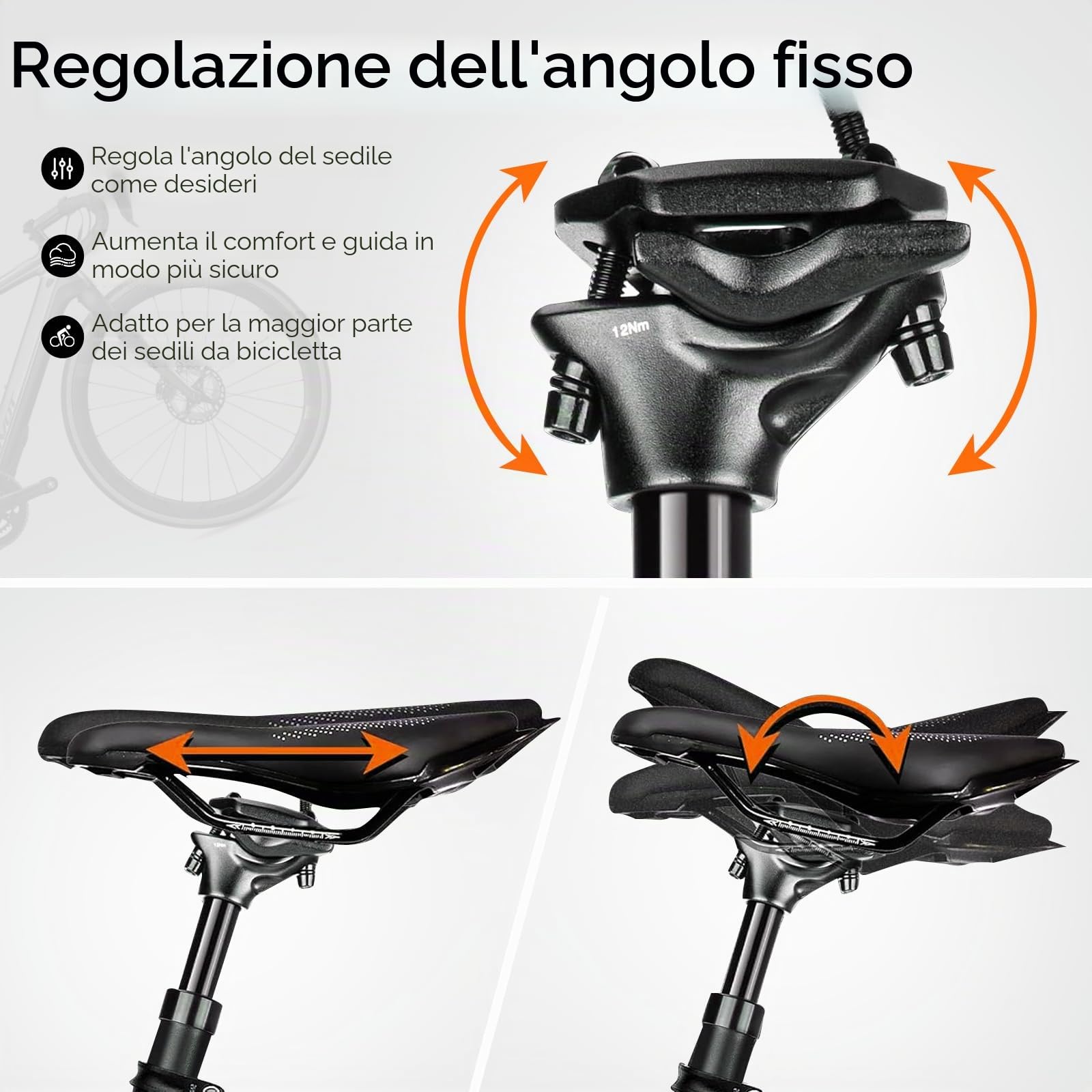 Reggisella per Bicicletta Ammortizzato da 27,2 mm, Reggisella Telescopico con 3 Adattatori per Reggisella (28,6/30.4/30,9/31,6 mm) per Biciclette Elettriche, MTB, Biciclette da Città