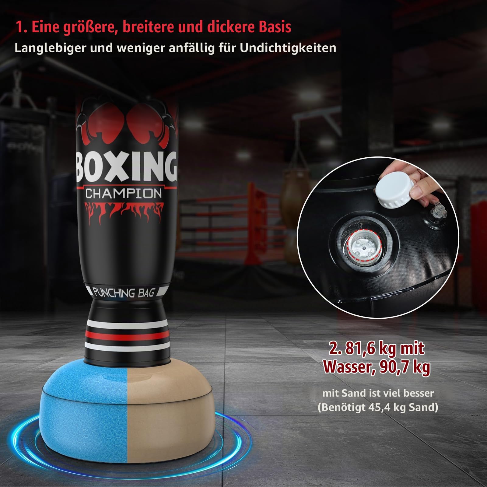 IMAYCC Boxsack Stehend Erwachsene&Kinder, Mit PU Boxhandschuhe, Upgrade Verdickt 180CM Hochwertiges PVC Boxing Bag für Teenager, Punching Bag für Muay Thai, Taekwondo,MMA,Box Training,Sandbag Fitness.