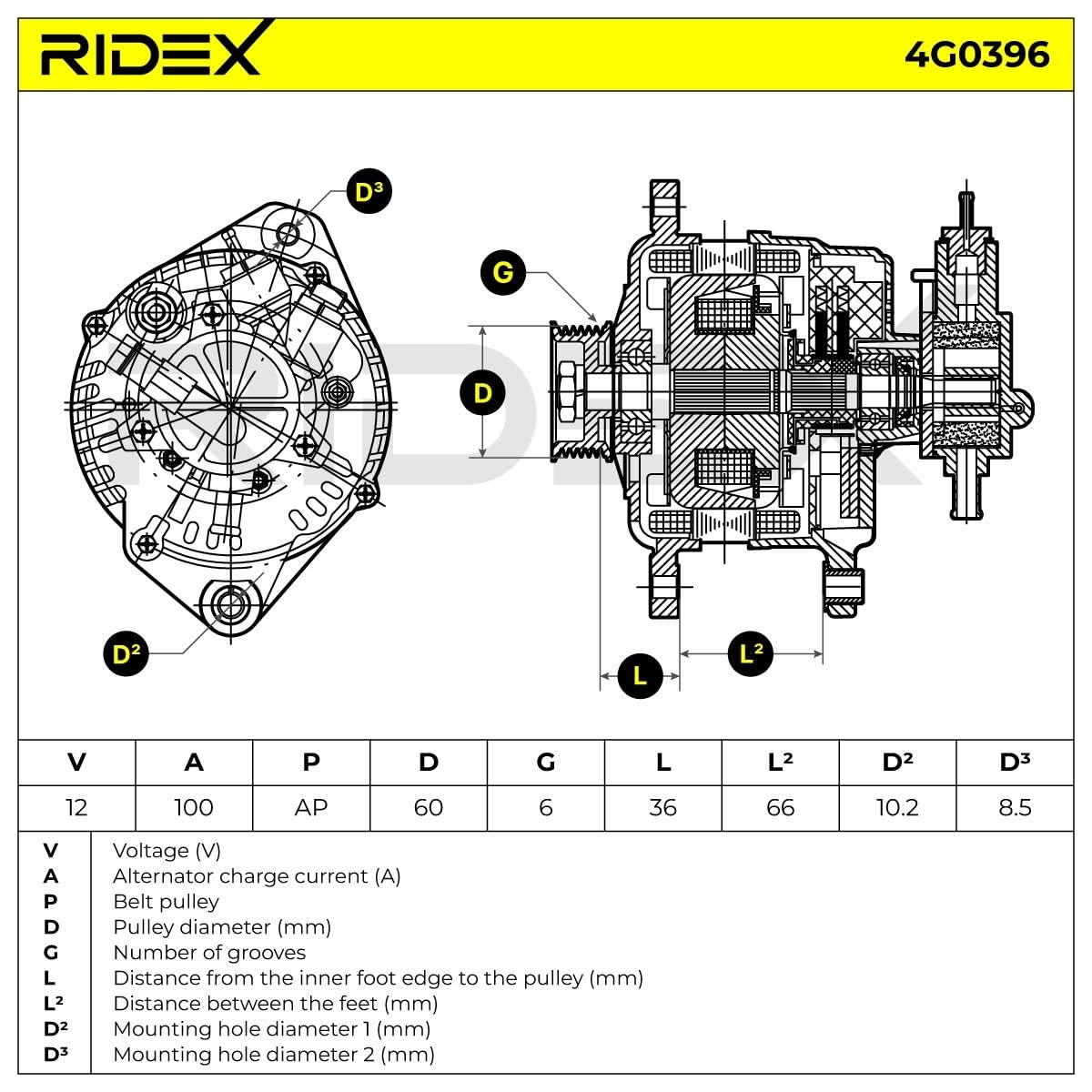 RIDEX 4G0396 Alternador con regulador incorporado Compatible con OPEL Astra H Caravan A04