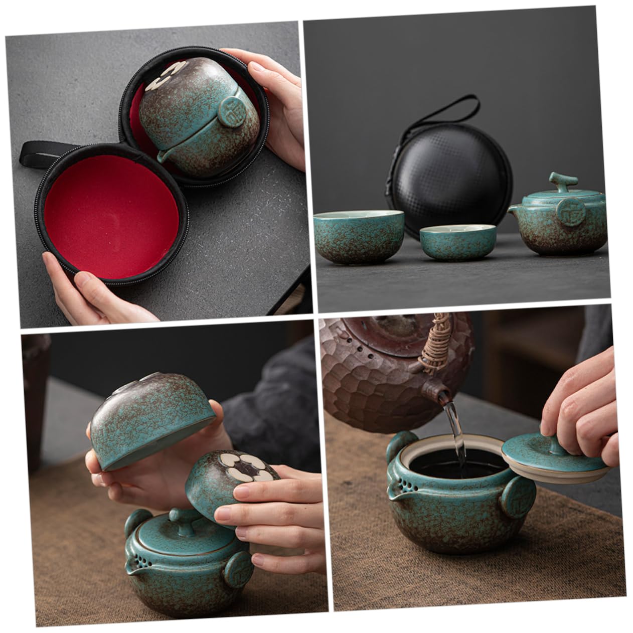 Teekanne Satz mit Stövchen und Tassen aus Chinesischer Keramik Tragbares Porzellan Teekannen Satz für Teepartys und Elegante Geschenkideen