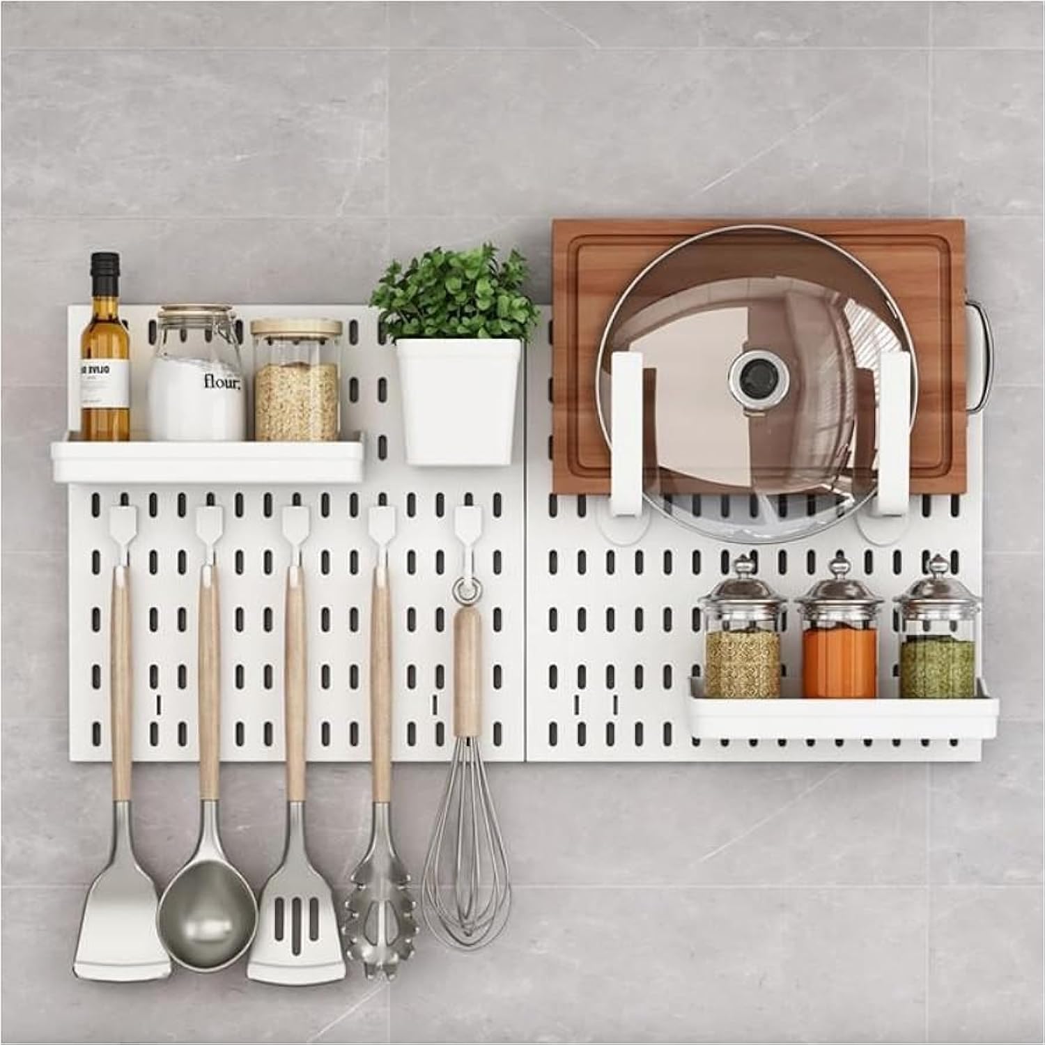 Pegboard Combination Wall Organizer Kit, 2 Pieces Pegboard and 10 Accessories Modular Hanging, Wall Mount Display Pegboard Panel Kits, Plastic PegBoard Organizer for Home Kitchen Office (White)