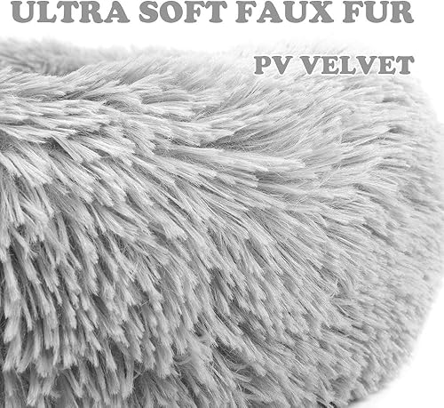 Miniatura 2 de Otoez - Cama redonda de felpa con forma de dona para mascotas, cálida, suave, cojín para perro, gato, cama calmante con base antideslizante (15