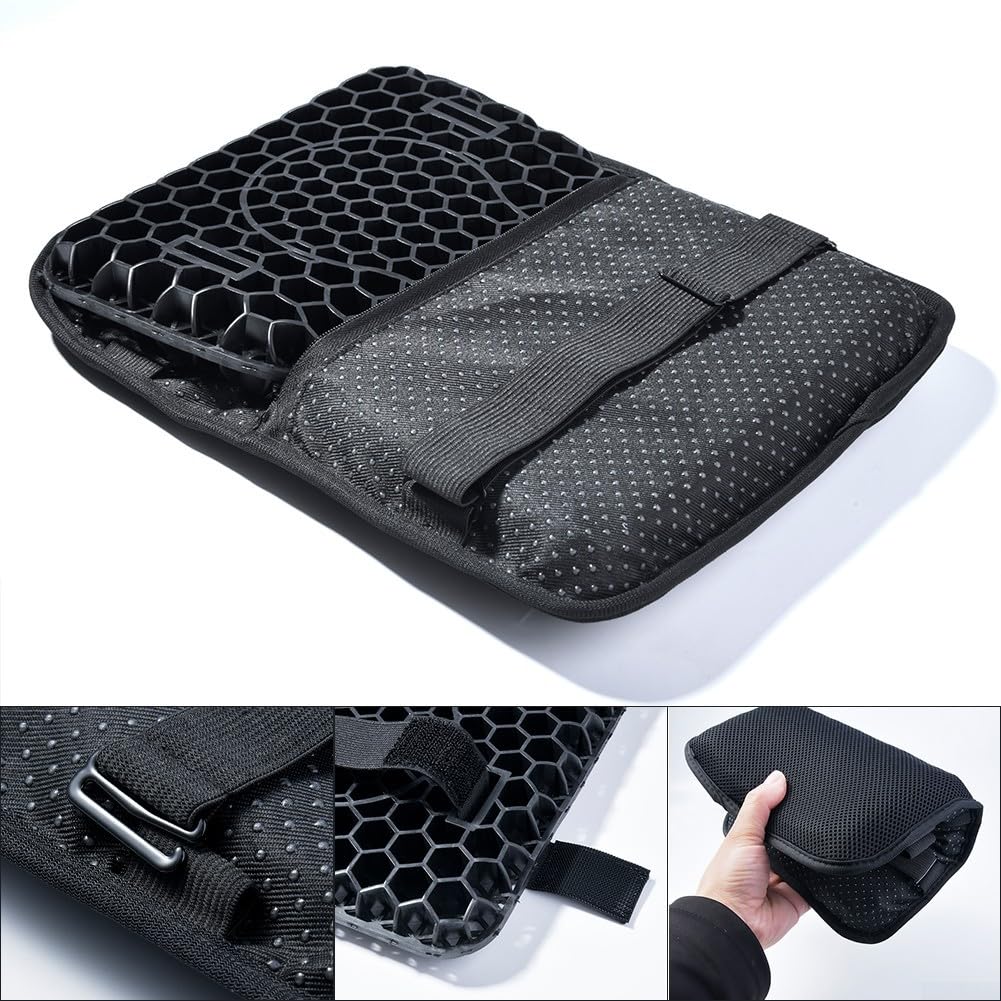 Cuscino per sella moto in gel ad alte prestazioni, progettato con struttura a nido d'ape per traspirabilità e comfort
