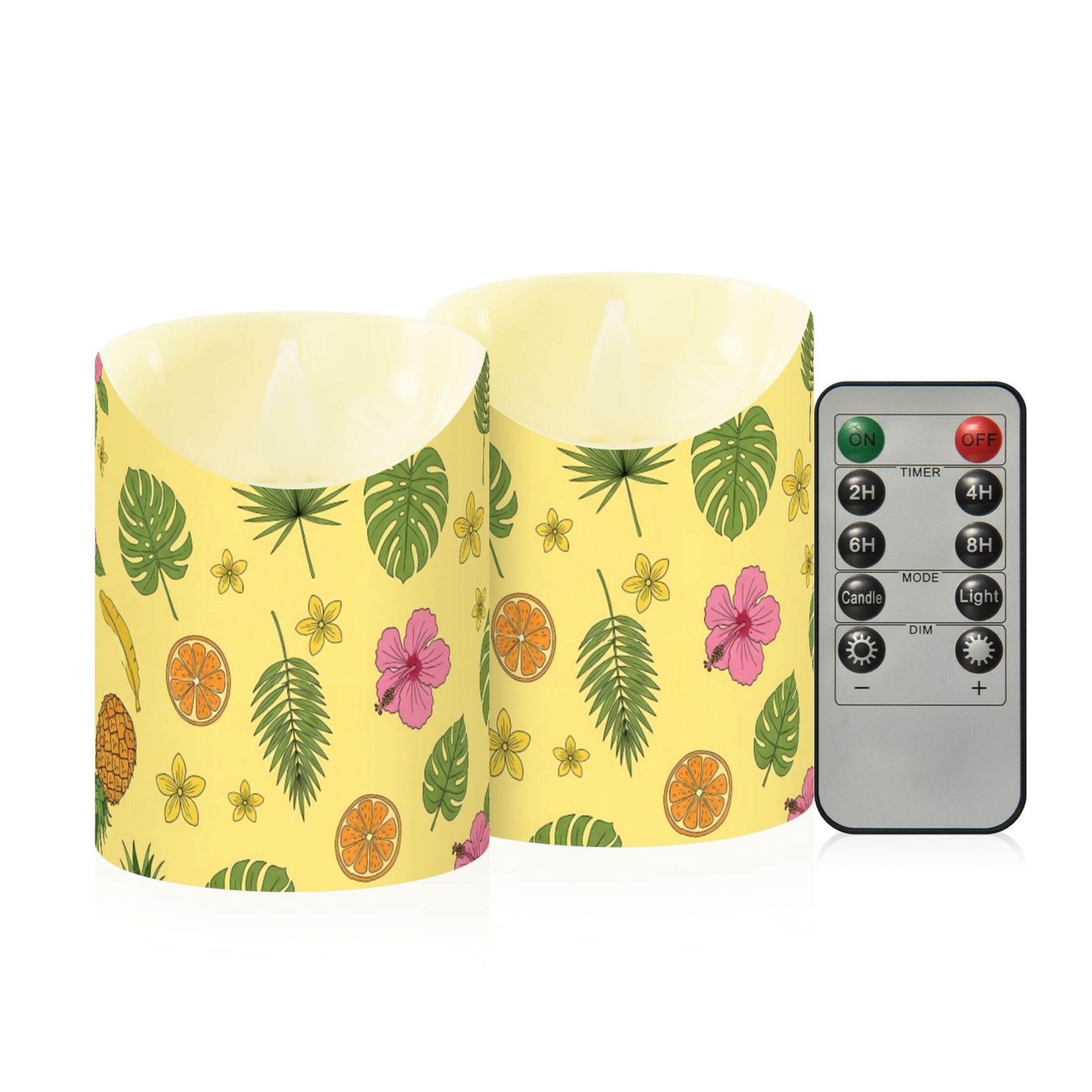 Fuauuyl Pineapples LED Flameless Candles Flickering Plastic Pillar Candles Battery Operated Votive Candle with Remote Control and Timer, Home Decoration 2 Pack