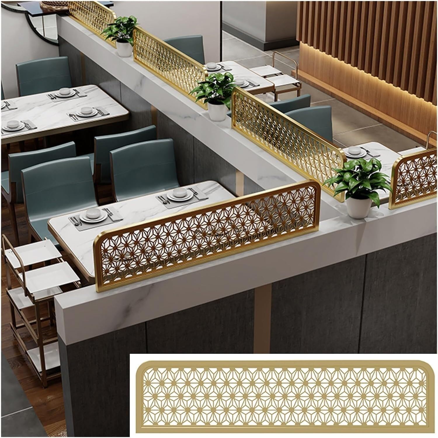ZYCHSJXA Dividers For Dining Areas Gold Metal Countertop Partition Panels Low Fence Home Office Restaurant Hotel Glass Partitions(B,40x70cm/15.74x27.55in)
