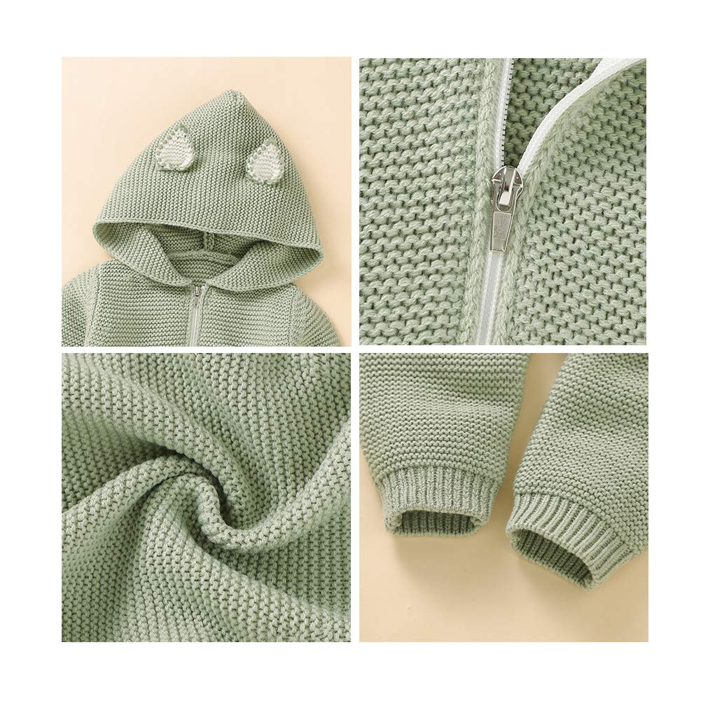 Barboteuse à Capuche en Tricot pour Nouveau-Né Filles GarçOns GrenouillèRes avec Fermeture Éclair