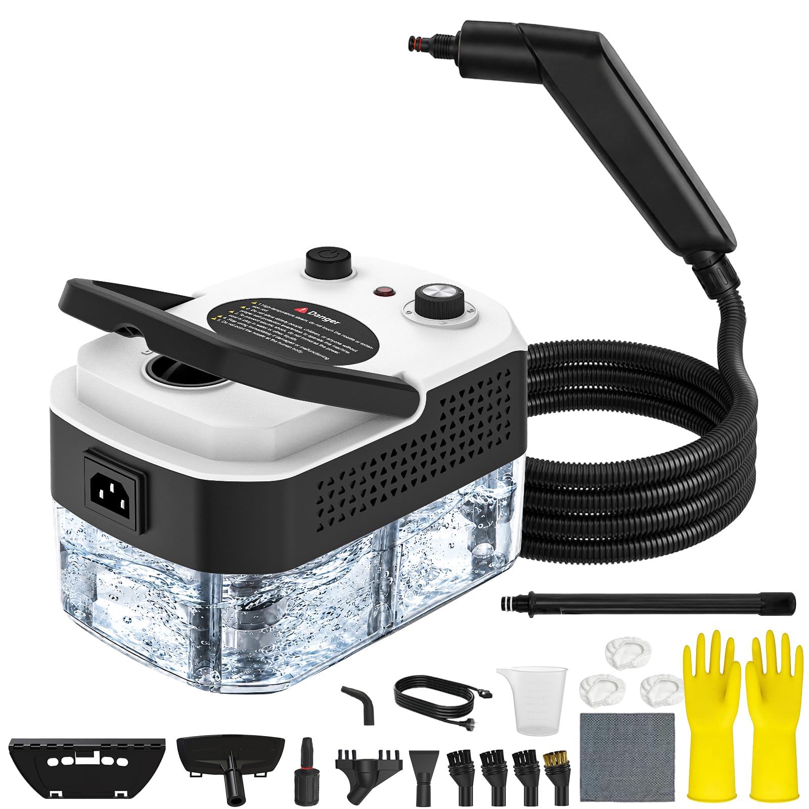 Pulitore a Vapore Portatile, 350ml Pulitore Vapore Casa Multifunzione con 12 Accessori, Steam Cleaner per Divani, Tappeti, Tende, Cucina, Bagno, Auto, Fughe, Finestre (Nero)