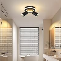 SANSHI Kerek Mennyezeti Spotlámpa 350° Forgatható, 15W+10W LED, Alsó Világítással, 2 GU10 Izzóval, 3000K Meleg Fehér, Modern Fekete Alumíniu 9
