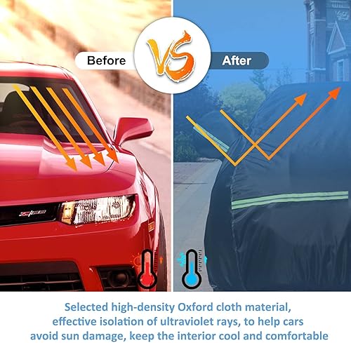 Miniatura 5 de Funda de coche impermeable negra para Chevy Camaro 2010-2022, cubierta de tela Oxford 310D, con puerta de cremallera del conductor y correas