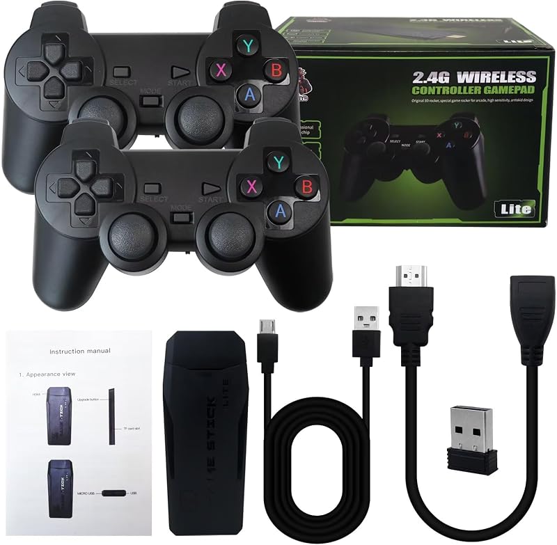 USonline911 Consola de juegos retro inalámbrica, juego Nostalgia Stick con 15 emuladores incorporados, Plug Play TV Video Gaming Stick con más de 20000 juegos, controladores inalámbricos 2.4G