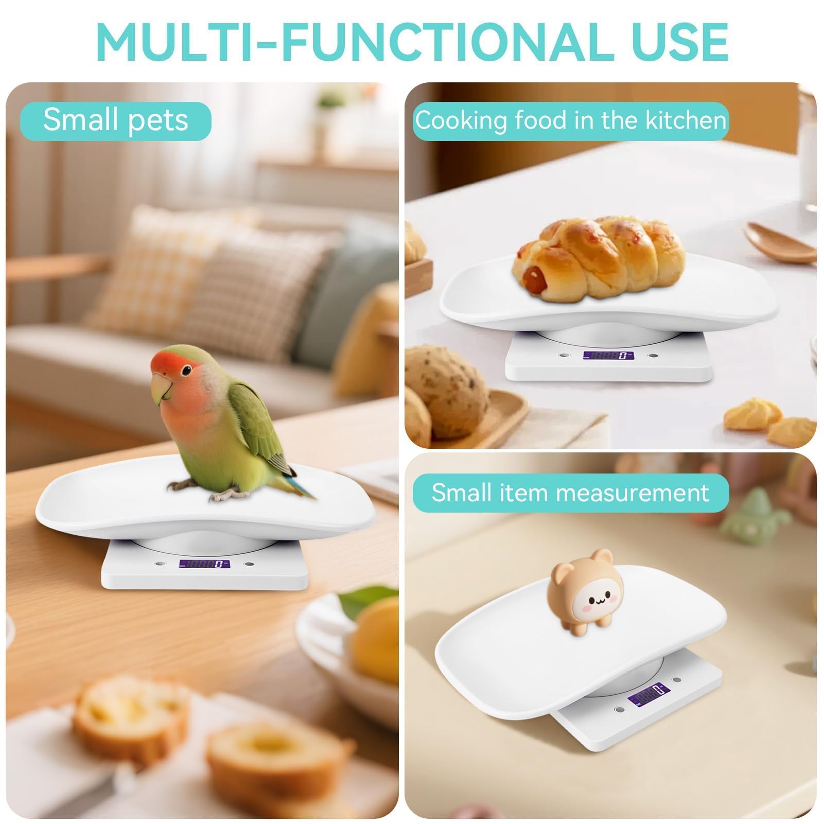 Agatige Báscula De Peso para Mascotas Pequeñas 10kg/1g, Báscula Multifuncional Portátil con Bandeja Extraíble, Báscula Digital LCD Electrónica para Medir Peso del Recién Nacidos Animales (Máx 10 Kg)